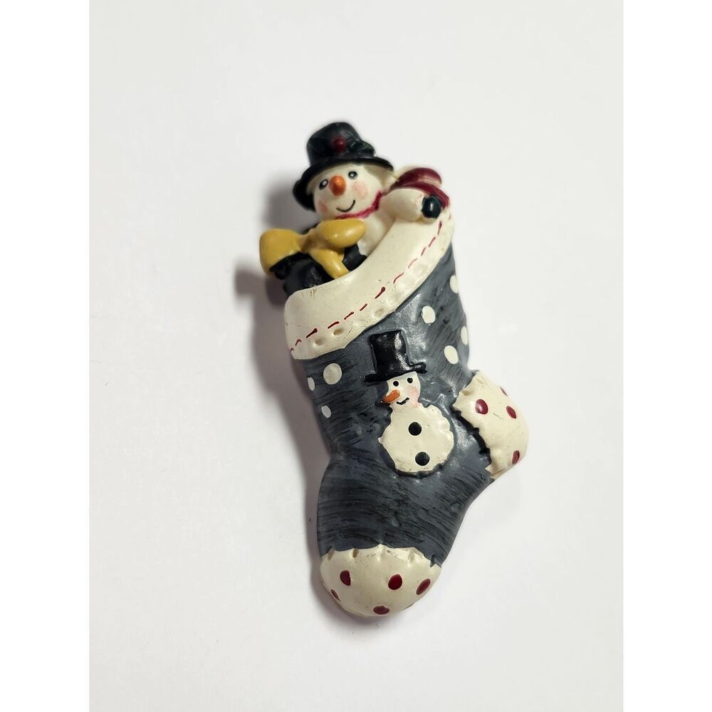 Stocking Christmas Brooch Pin With Snowman